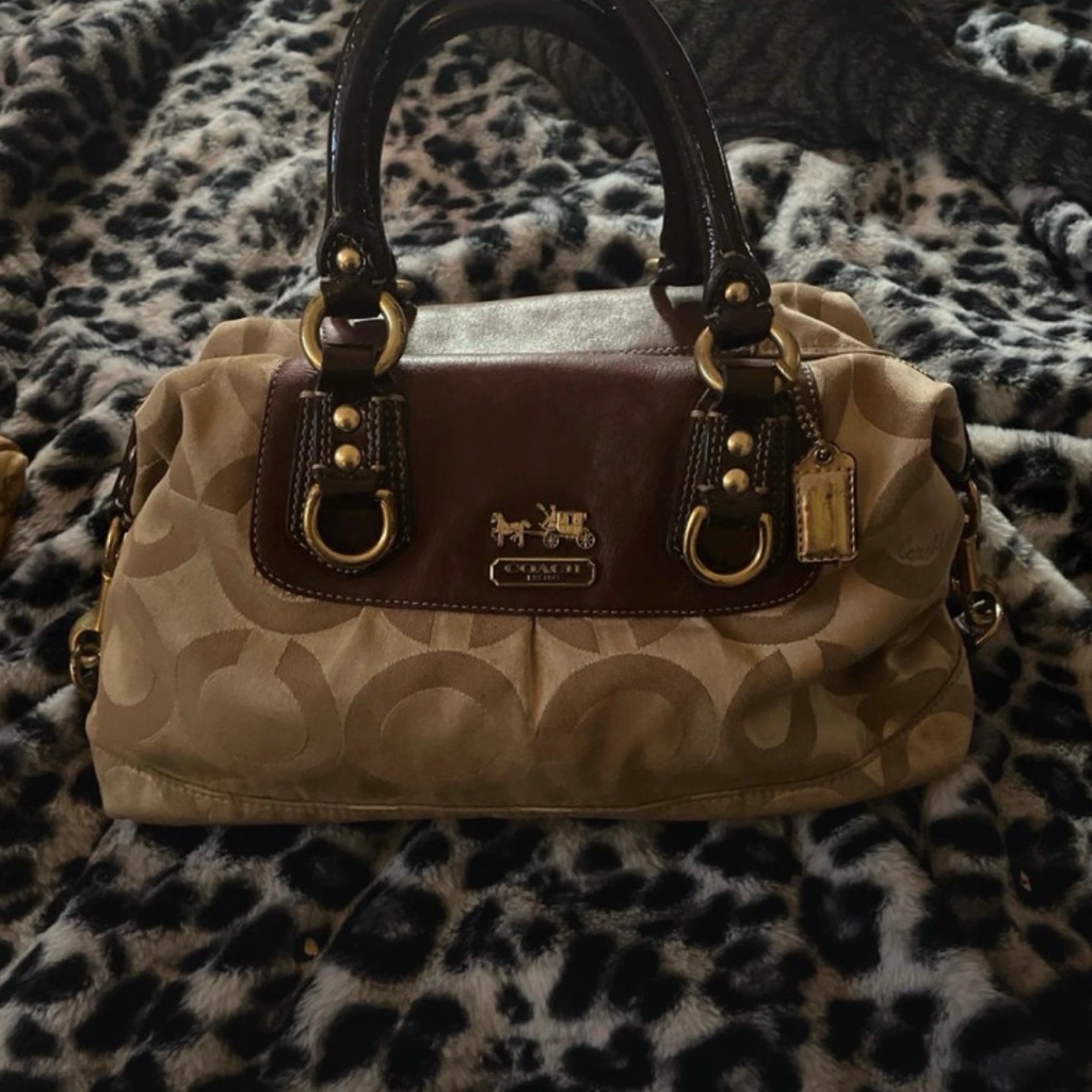Coach Signature Satchel In Brown And Tan
